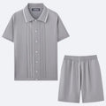 Tencel business casual two-piece set with short sleeve top and shorts in khaki colour