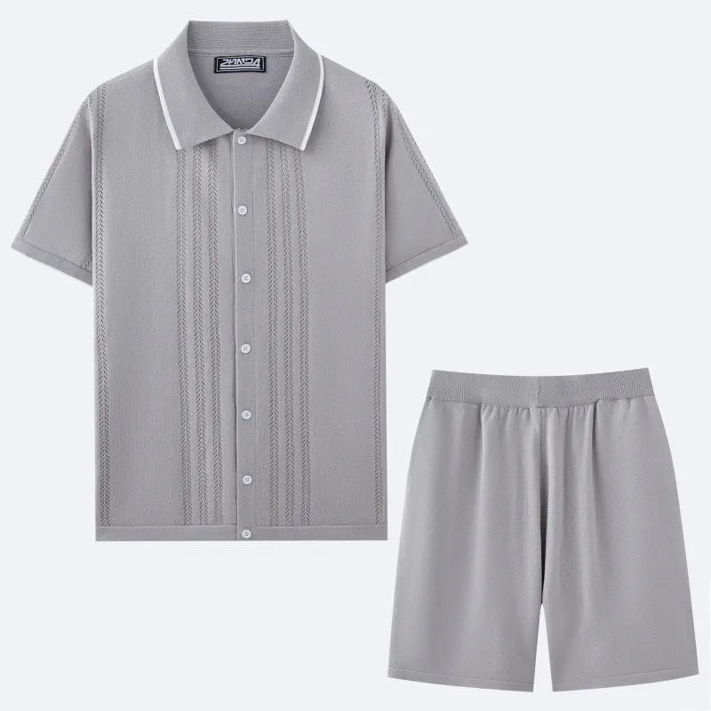 Tencel business casual two-piece set with short sleeve top and shorts in khaki colour