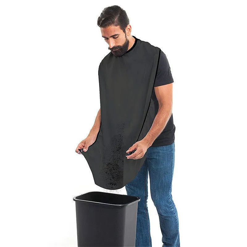 Polyester taff shaving apron with suction cup and tray table, 110x70cm, in black and white