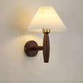 American retro style wall lamp with fabric shade on solid rubber wood mount