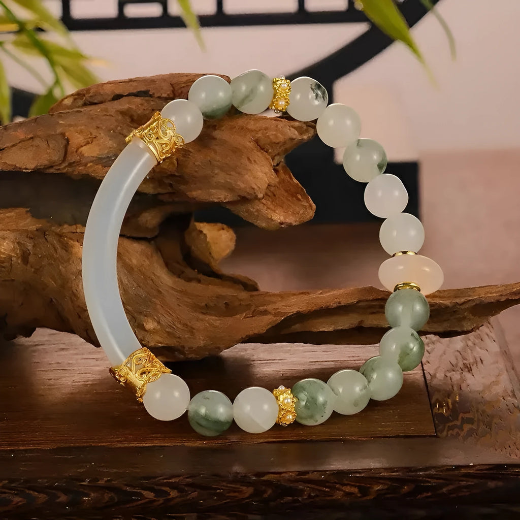 Emerald green Tian Shan Cui traditional national style half bracelet for women with round stones