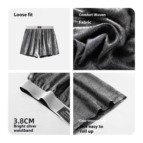 Galaxy reflective bright silver casual woven underwear with loose fit and mid waist design for sports activities
