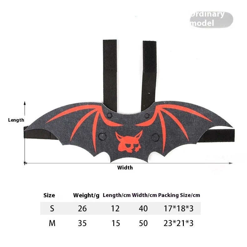 Halloween batwing costume for a cat or small dog made from orange and black felt.