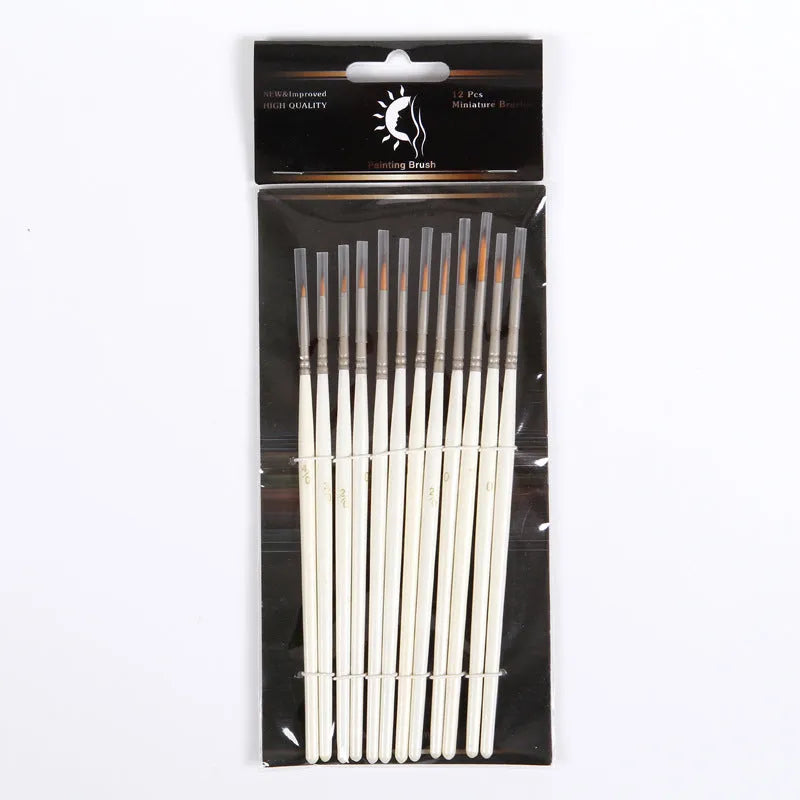 Pearl white Fluoresent Marker pens with nickel tubes in a solid wood holder, 12-piece set for line art and watercolour work.