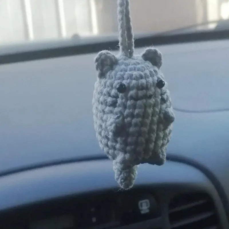 Hand-woven polyester car hanging ornament in cartoon design hanging from rear-view mirror