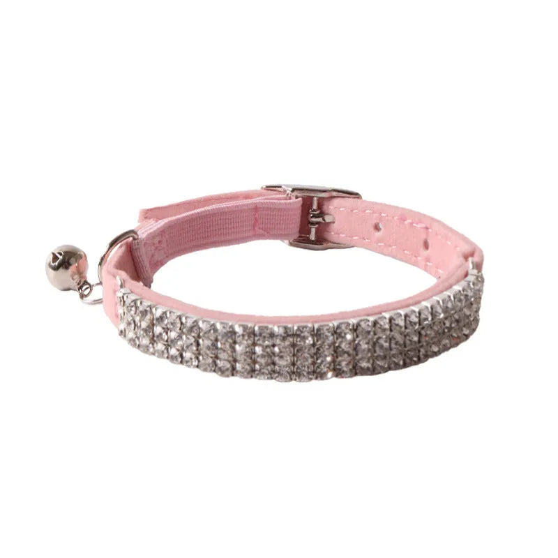 Flannel elastic cat collar with buckle fastening in six colour options showing gang drill detail