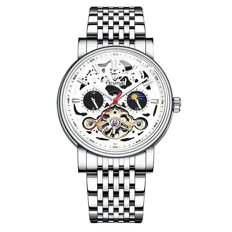 Men's mechanical watch with tourbillon, luminous hands, waterproof case in multiple colour options