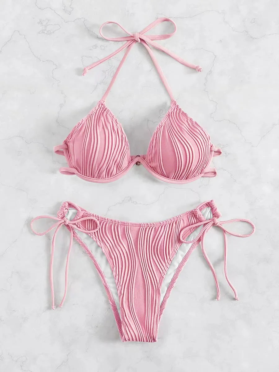 Women's steel bracket underwire bikini swimsuit in multiple colours
