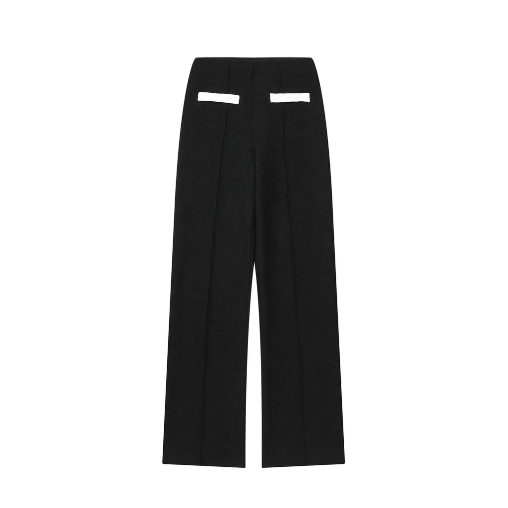 Women's street fashion suit with beaded leather top and high-waisted stretch trousers