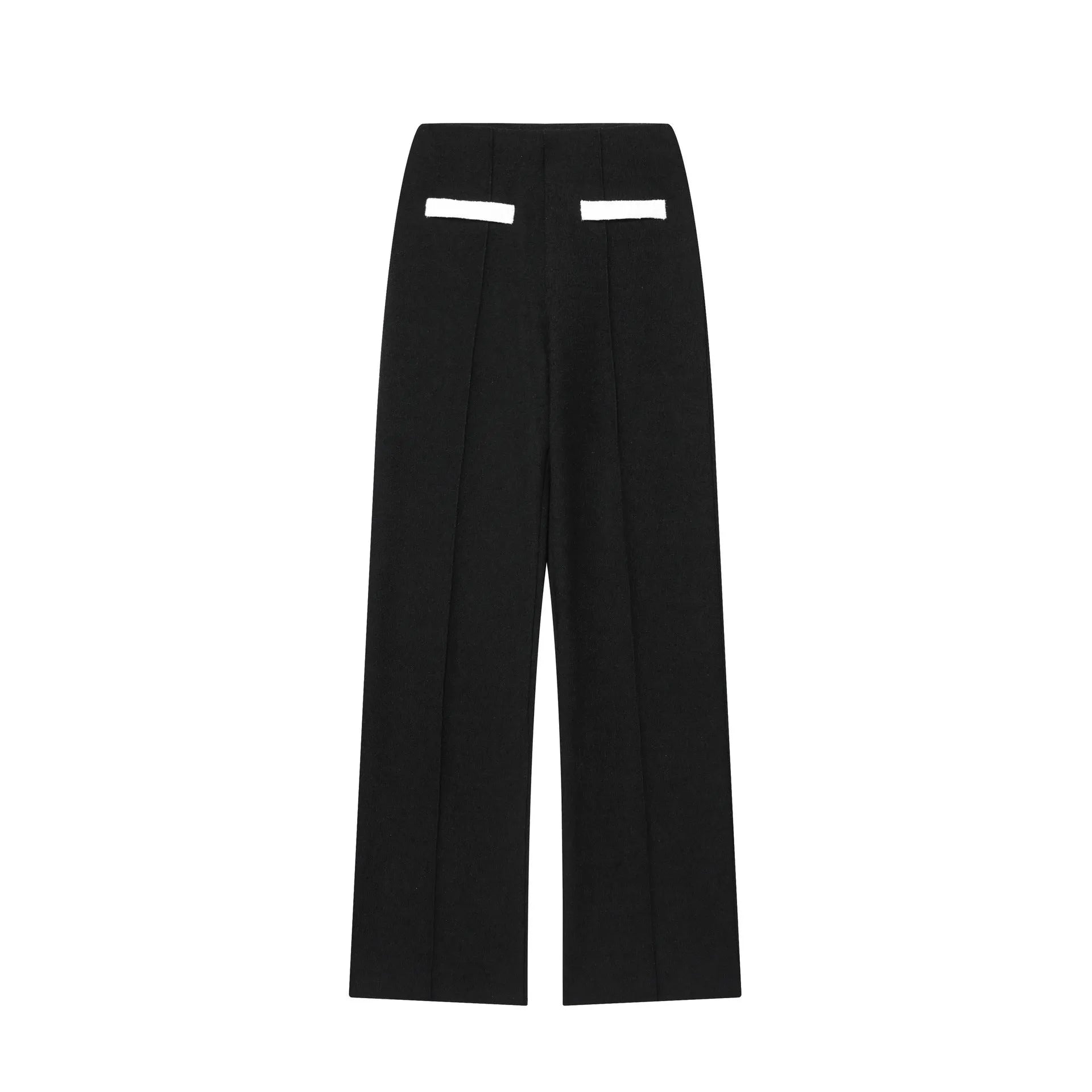 Women's street fashion suit with beaded leather top and high-waisted stretch trousers