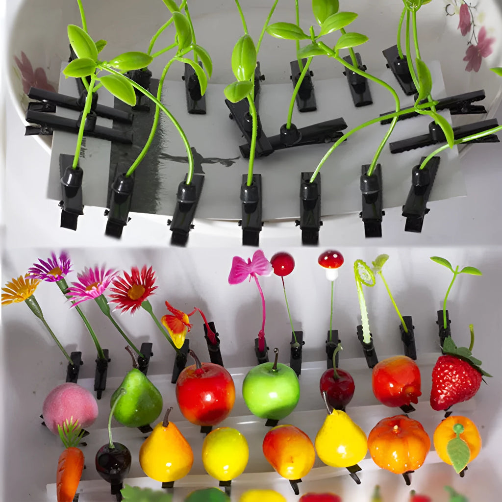 Plastic grass bean sprout hairpin with cute flower barrettes for children, handmade floral hair accessory