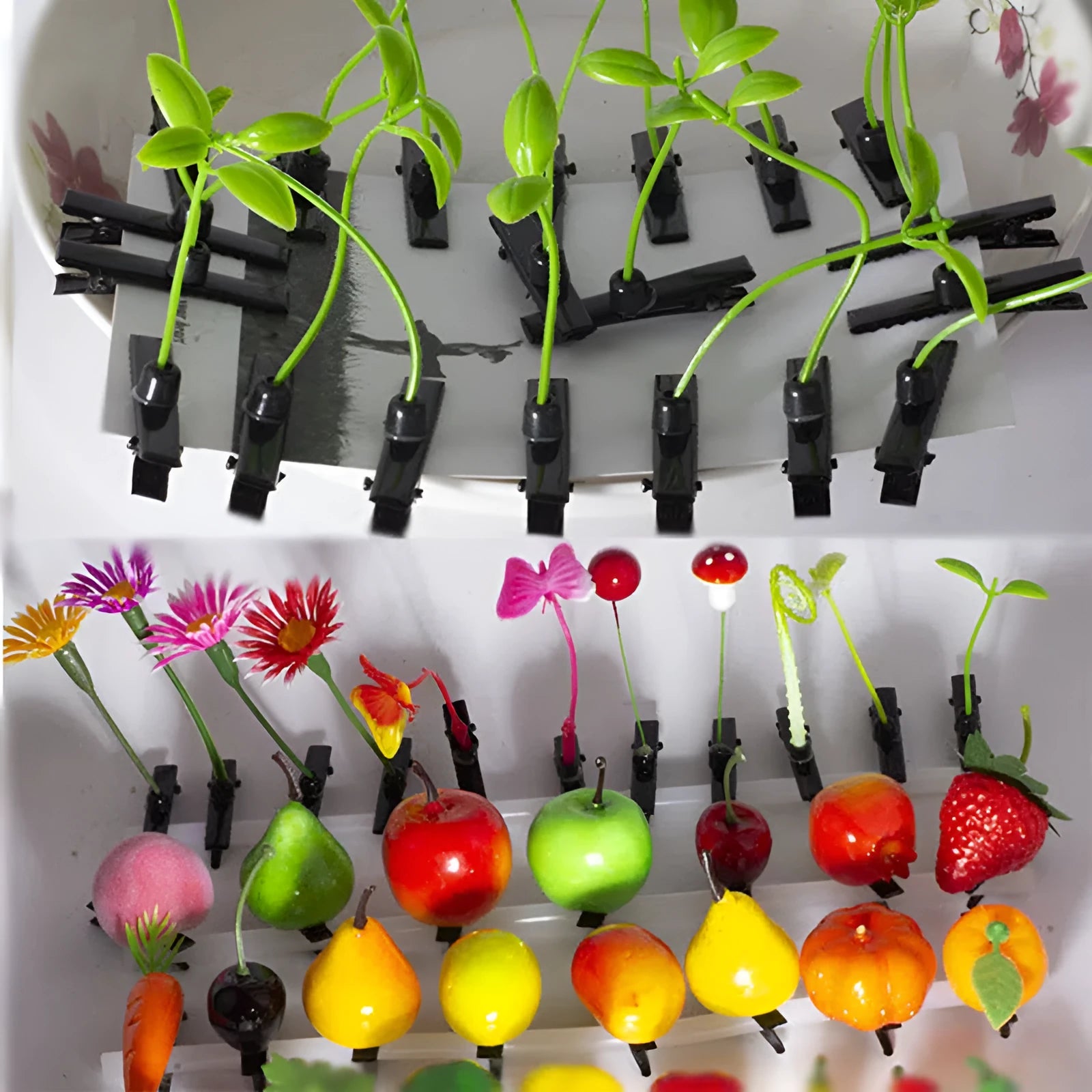 Plastic grass bean sprout hairpin with cute flower barrettes for children, handmade floral hair accessory