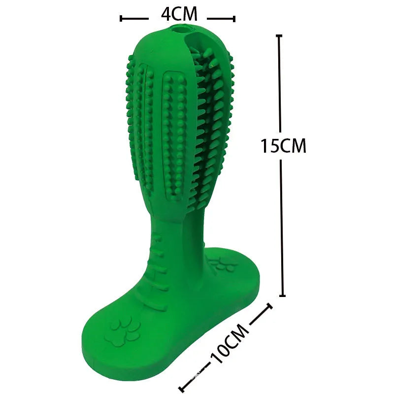 Dog toothbrush bite resistant molar toy rubber chew stick for dental cleaning in green medium size