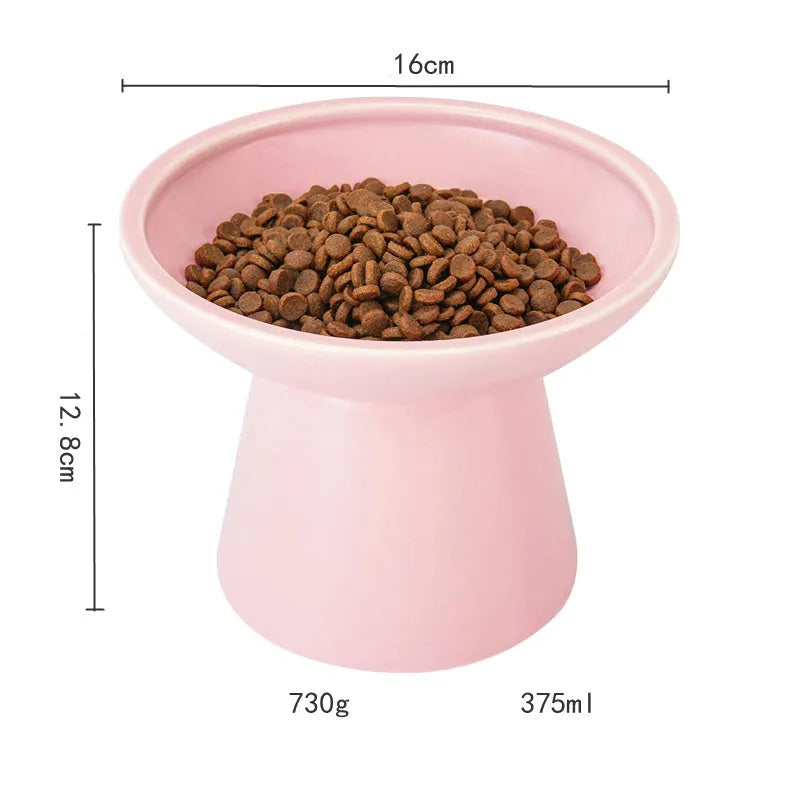 Extra wide elevated ceramic cat food and water bowl in blue, green, pink or white
