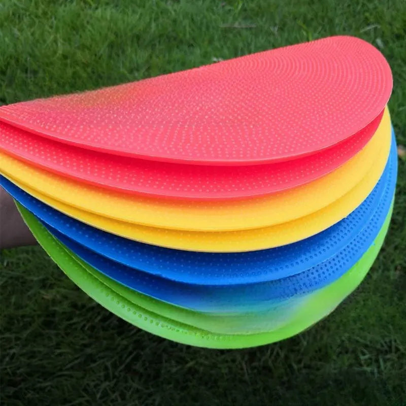 Flat circular football training marker disc in bright colours measuring 23cm diameter