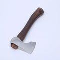 Camping axe with wooden handle and high carbon steel head.