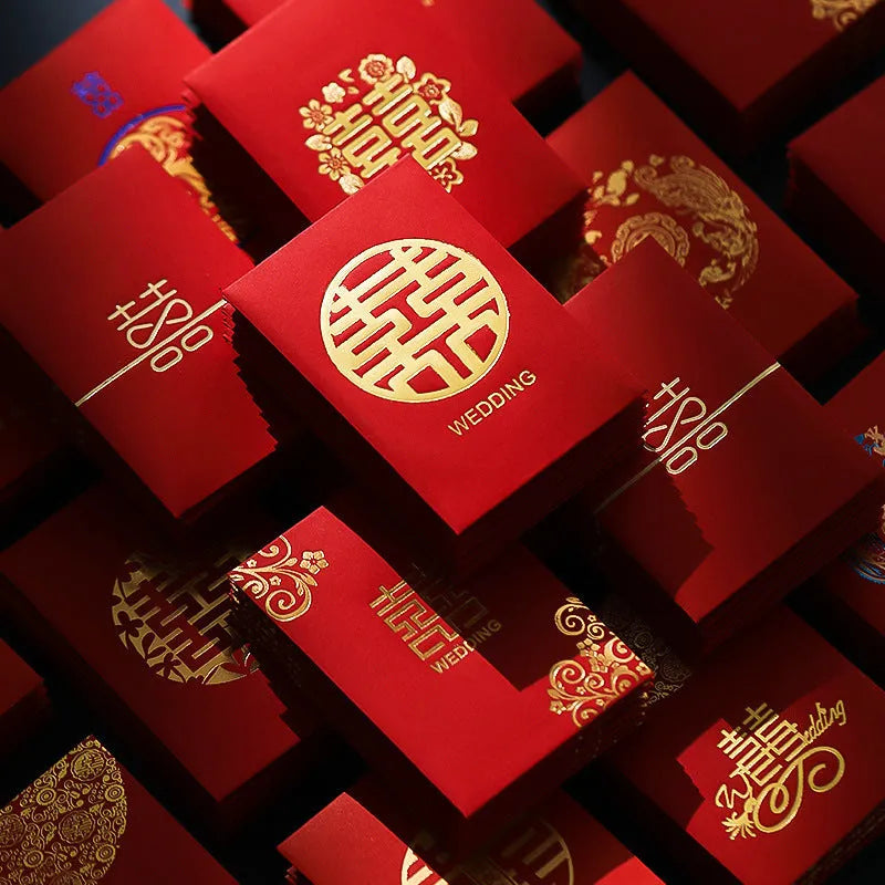 Assorted mini red packets for wedding lucky money in Chinese style paper design with seal closure