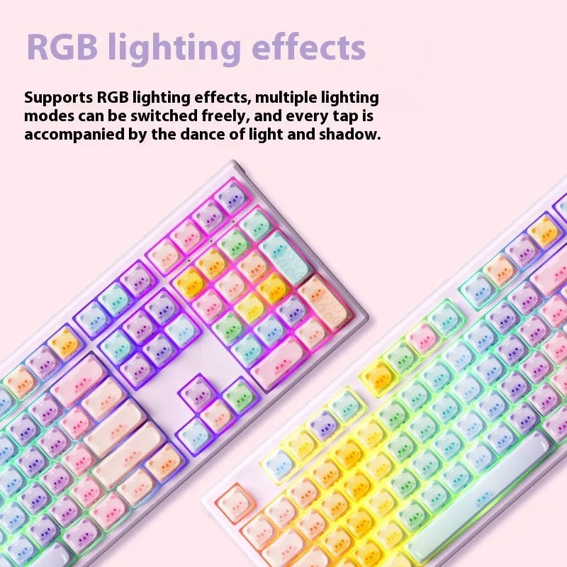 Coloured sugar cat design Bluetooth mechanical keyboard with piano switches