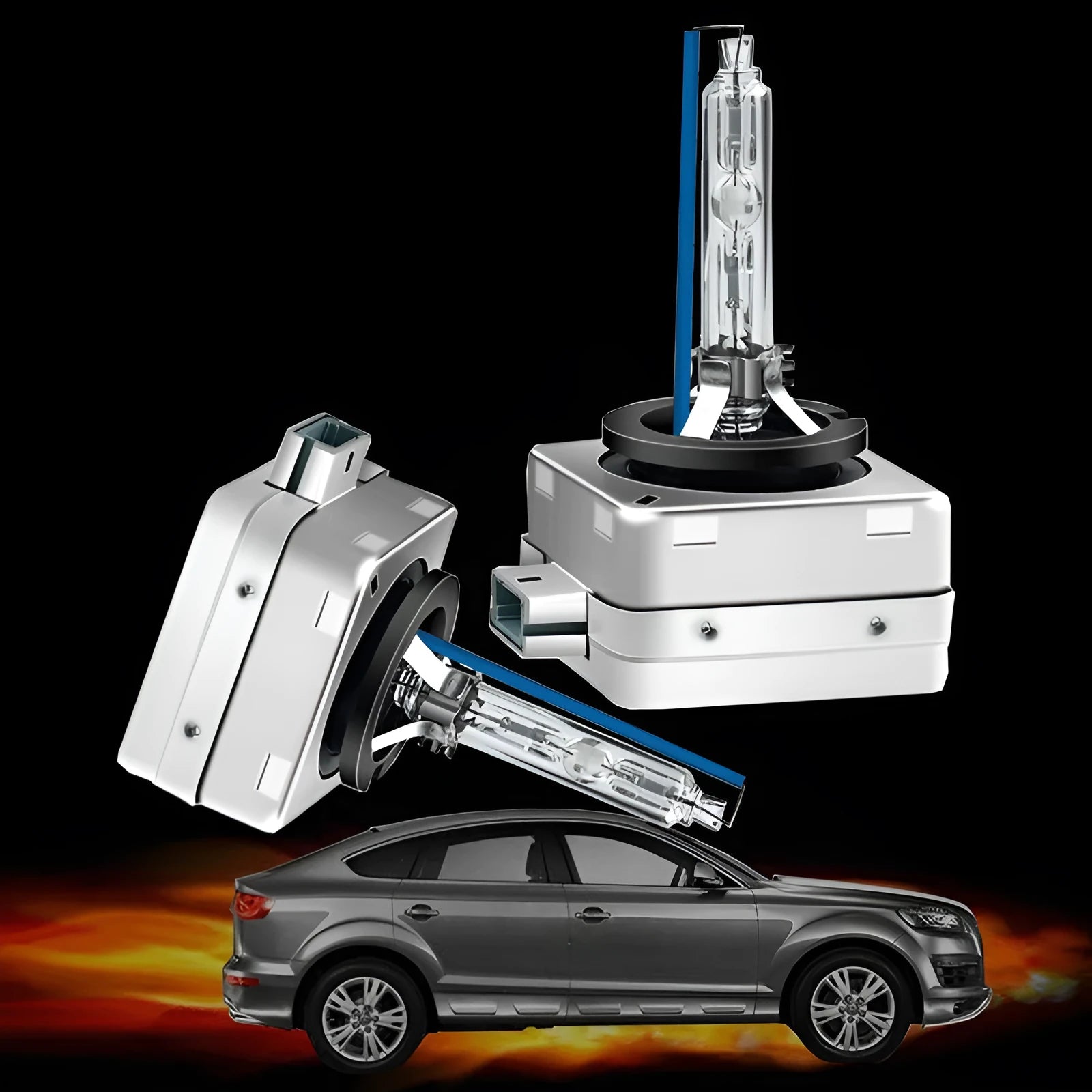Xenon automotive bulb for D1S and D1R headlights with aluminium alloy shell and choice of four light colours.