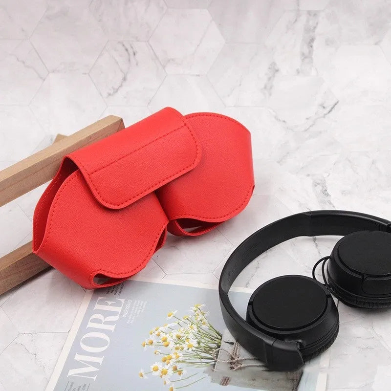 AirPods Max protective case in PU leather, shown in available black, red, white, green, and blue colours.