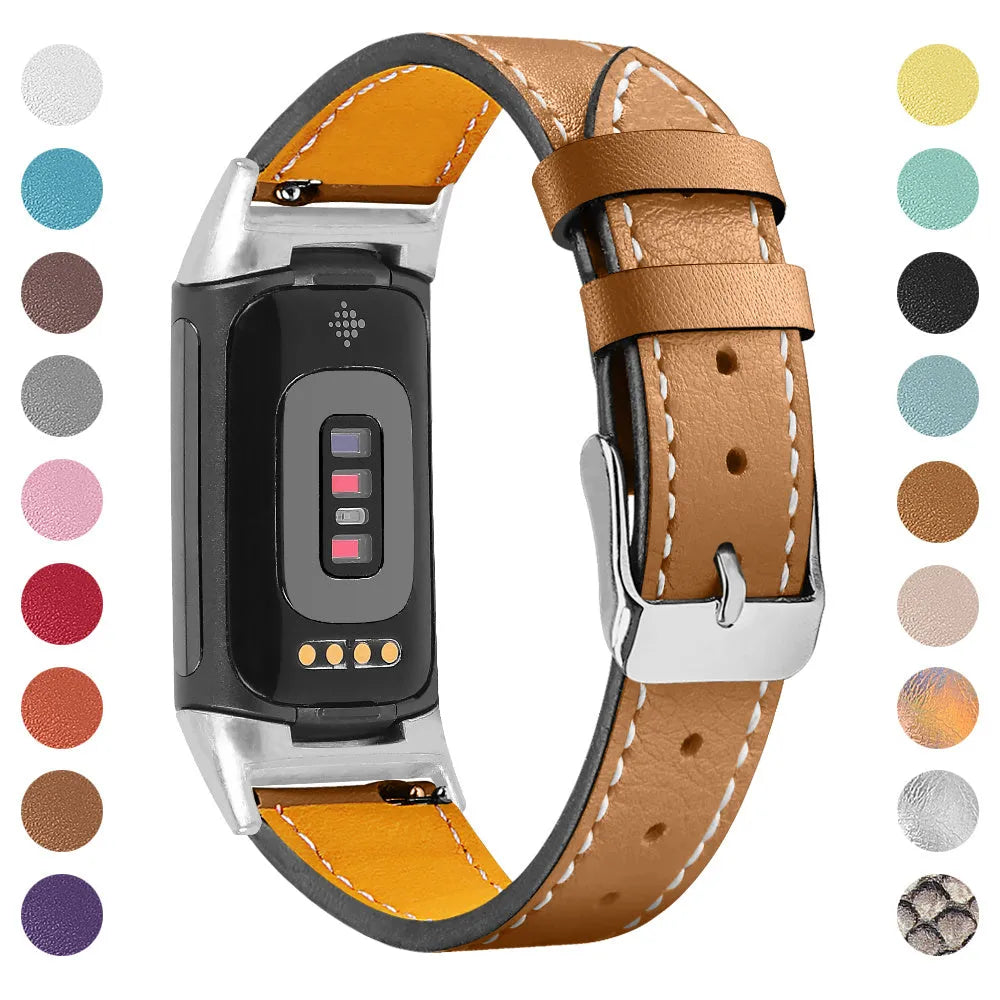 Genuine cowhide leather replacement strap for Fitbit Charge 5 and Charge 6 fitness trackers