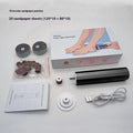 USB-powered electric callus remover foot file with sandpaper discs, in pink, black, or purple colour.