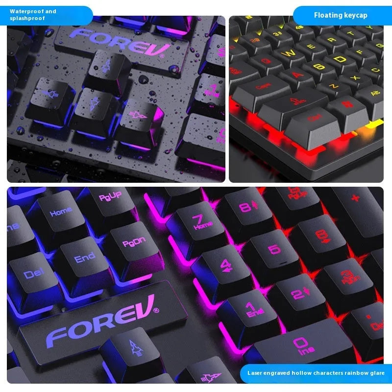Black 104-key mechanical gaming keyboard with backlight, optional mouse package, 37.5cm width