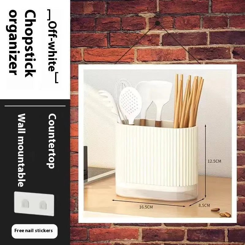 Modern plastic chopsticks cage wall holder in beige, dark green or orange for kitchen utensil storage