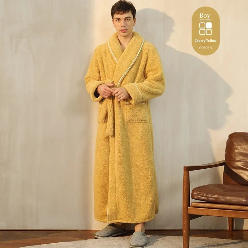 Super-thickened polyester flannel couple's winter nightgown in plus sizes with multiple colour options.