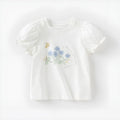 Girls antibacterial anti-mite pure cotton thin white top short sleeves round neck