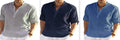 Men's solid colour cotton linen long sleeve shirt with a stand collar, shown in a fitted style.