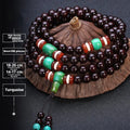 Men's rosewood bead bracelet with 108 beads, shown in a choice of lapis lazuli, turquoise, or red agate styles.
