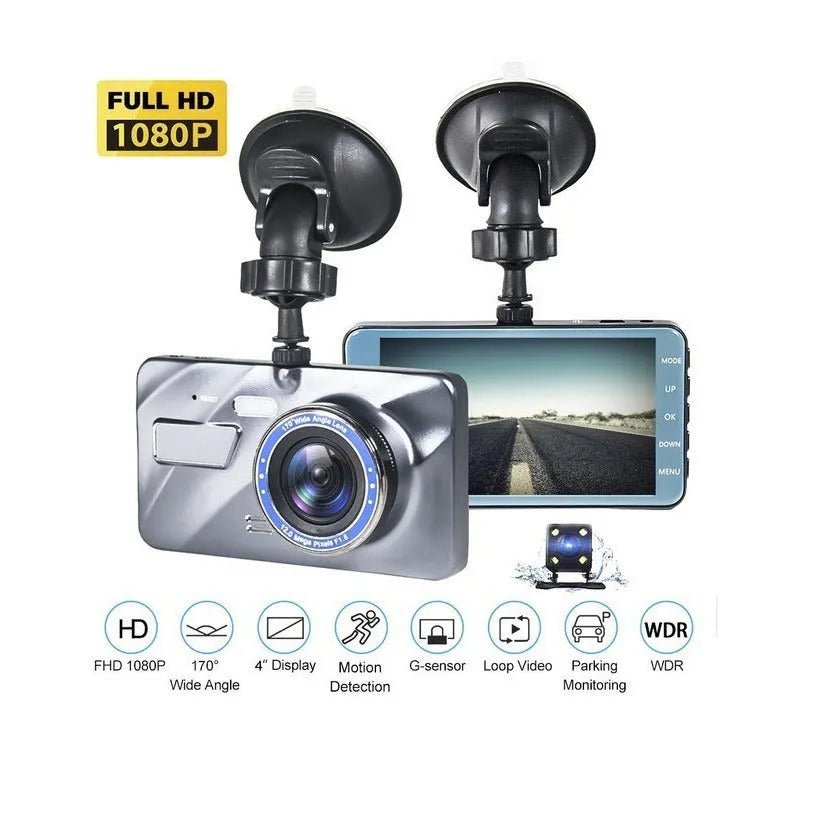 4-inch IPS screen dash cam with zinc alloy body and dual 1080P lens for front and rear recording