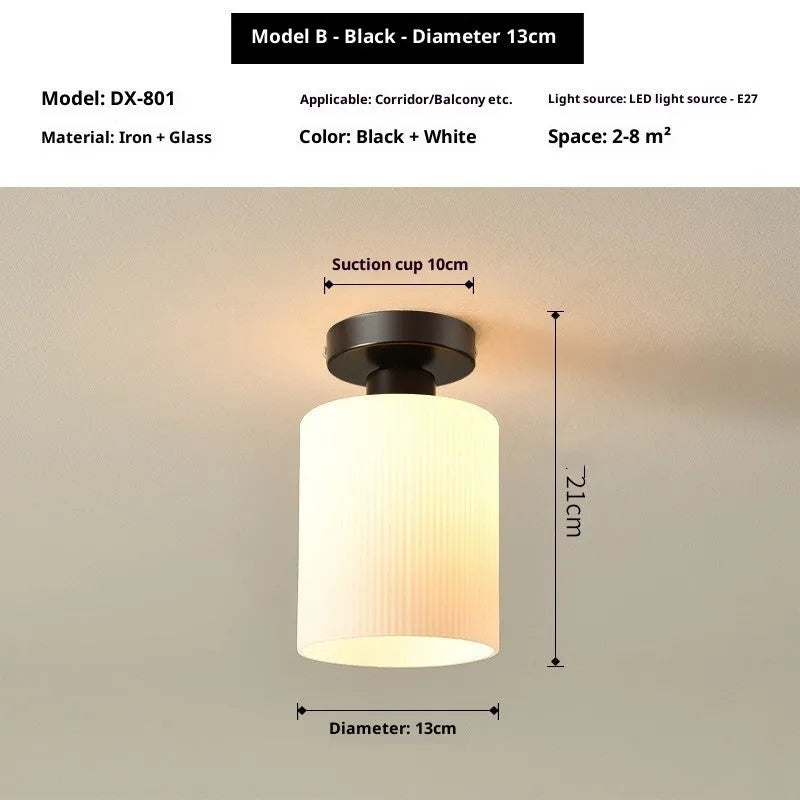 Nordic wrought iron glass ceiling lamp with E27 base, black finish, on a simple ceiling