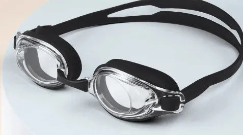 Black adult myopia swimming goggles with adjustable strap and case for 200-600 degree prescription