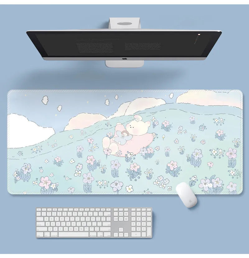 Large flower pattern computer mouse pad with natural rubber base showing floral cartoon design options