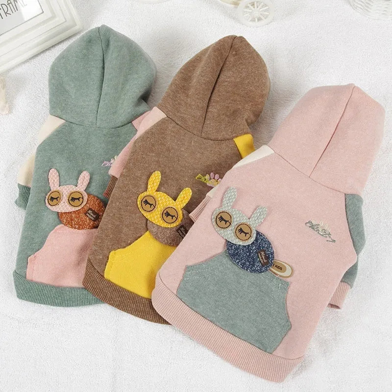 Cotton dog sweatshirt in brown, green, or pink colours for casual pet wear.