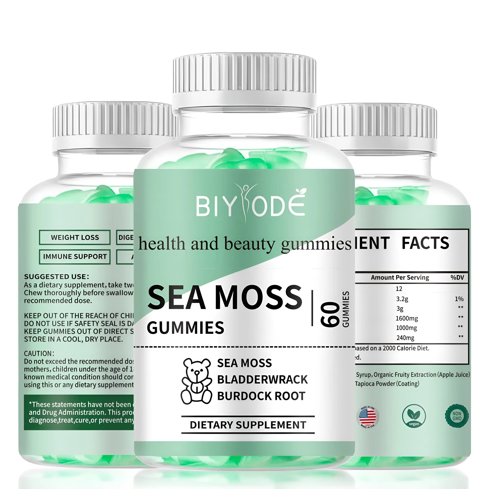 Halal sugar free sea moss gummy supplement 60 gummies organic Irish sea moss extract digest support