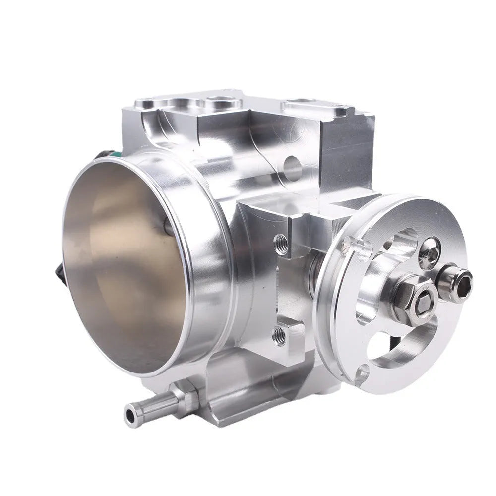 Aluminium throttle gate valve body for Honda K20A, 70mm diameter, in black or silver finish