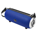 F666 square portable Bluetooth speaker with shoulder strap in blue colour, showing fabric mesh front.