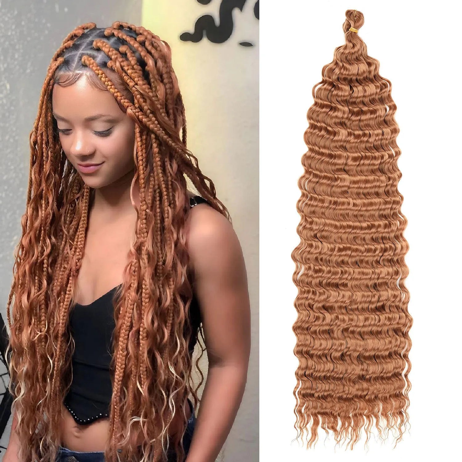 African chemical fibre crochet long curly wig with side bangs, handmade, available in multiple colours and sizes