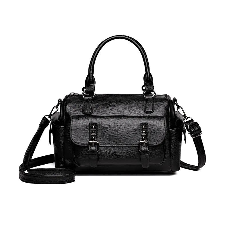 Vintage style large messenger bag in PU leather with contrast stitching, shown in a horizontal square shape.