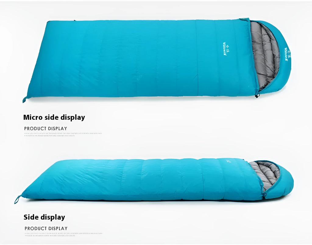 Black adult down sleeping bag with envelope structure for outdoor camping