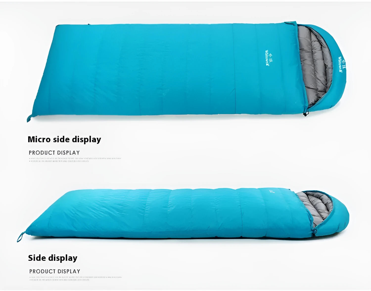 Black adult down sleeping bag with envelope structure for outdoor camping