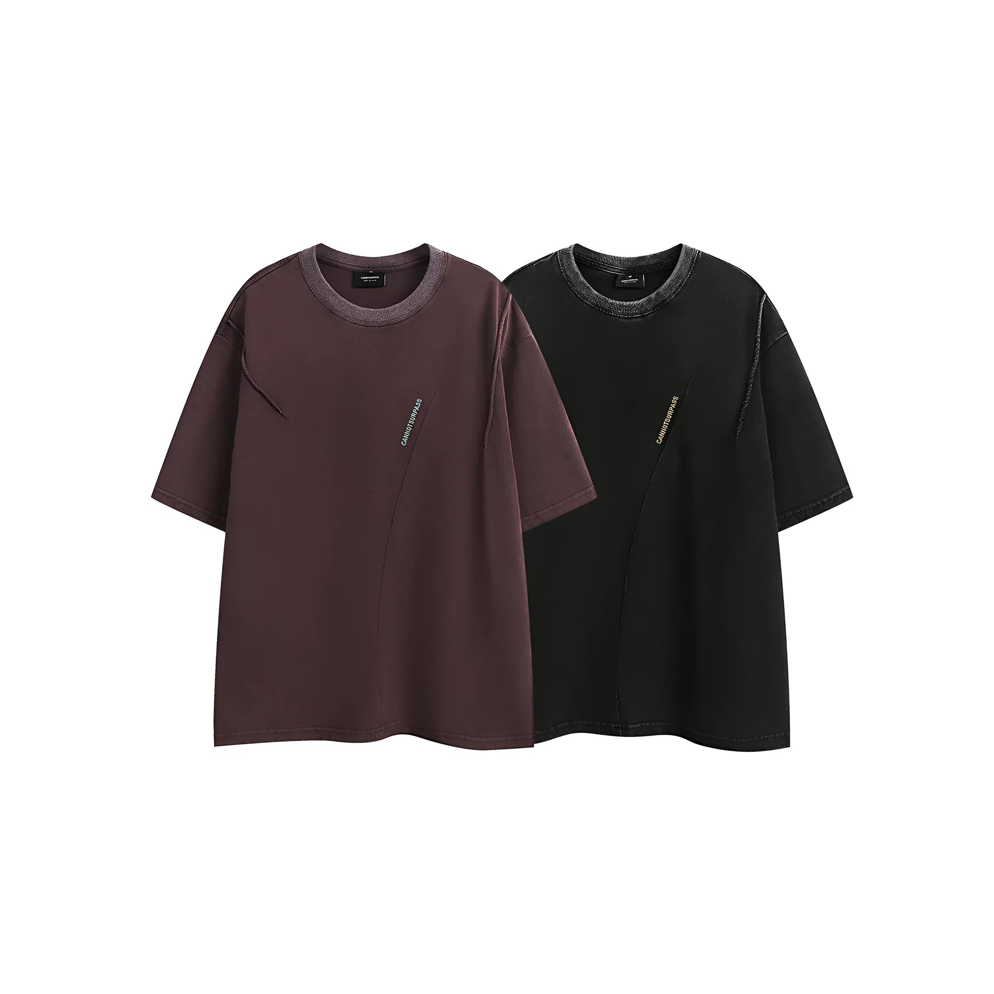 Purple and black washed cotton retro short-sleeved t-shirt with loose fit and half-sleeve styling