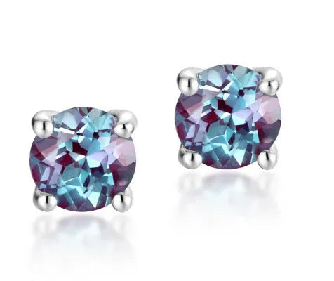 925 sterling silver Alexander stone ear studs with round cultivate alexandrite gemstones