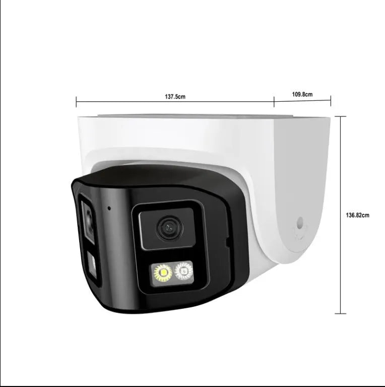 4MP dual-lens IP security camera with panoramic view and IP66 waterproof rating