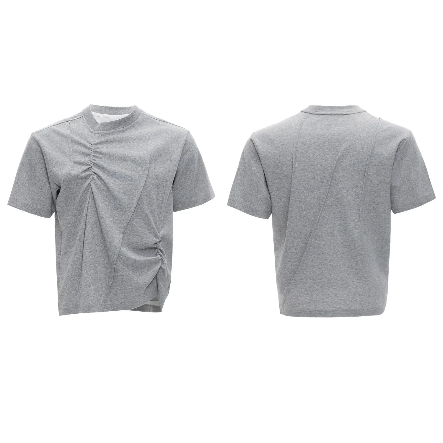 Men's loose fit cotton T-shirt with pleated detailing and asymmetric stitching in black colour