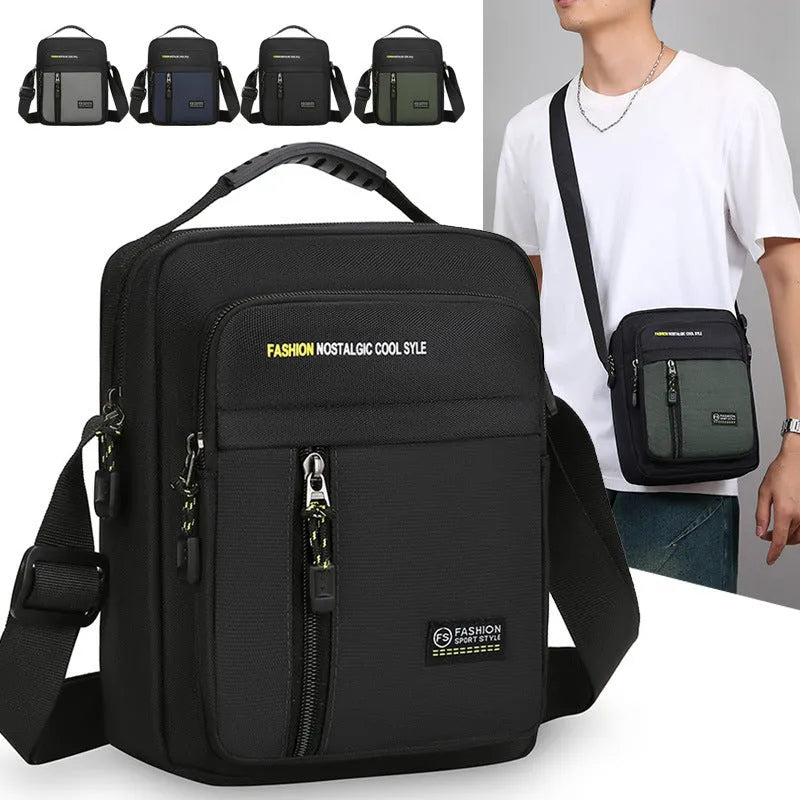 Men's nylon casual messenger bag with crossbody strap in four colour options