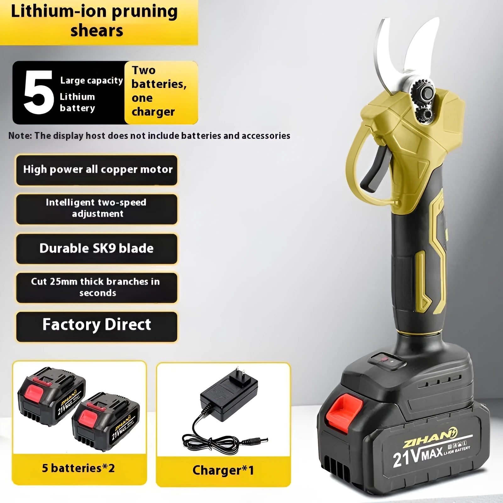 Wireless electric pruning knife with lithium batteries in plastic storage box